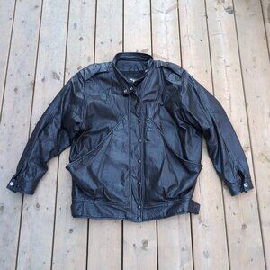 Vintage Y2K Bomber Jacket Men's Black Leather Retro Chic Stand-Up Collar Zip-Up